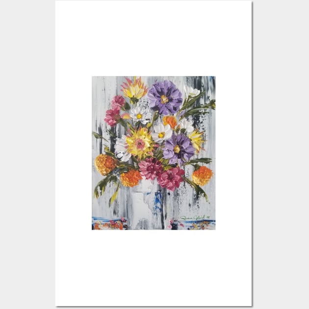 beautiful floral bouquet, country cottage flowers, colorful flowers, cottage decor, abstract flowers, modern flowers Wall Art by roxanegabriel